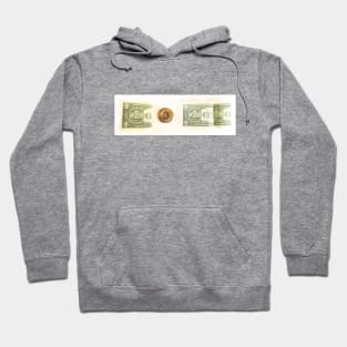 Bitcoin coin and money dollars. Concept of mining business, wealth, bonus, success Hoodie